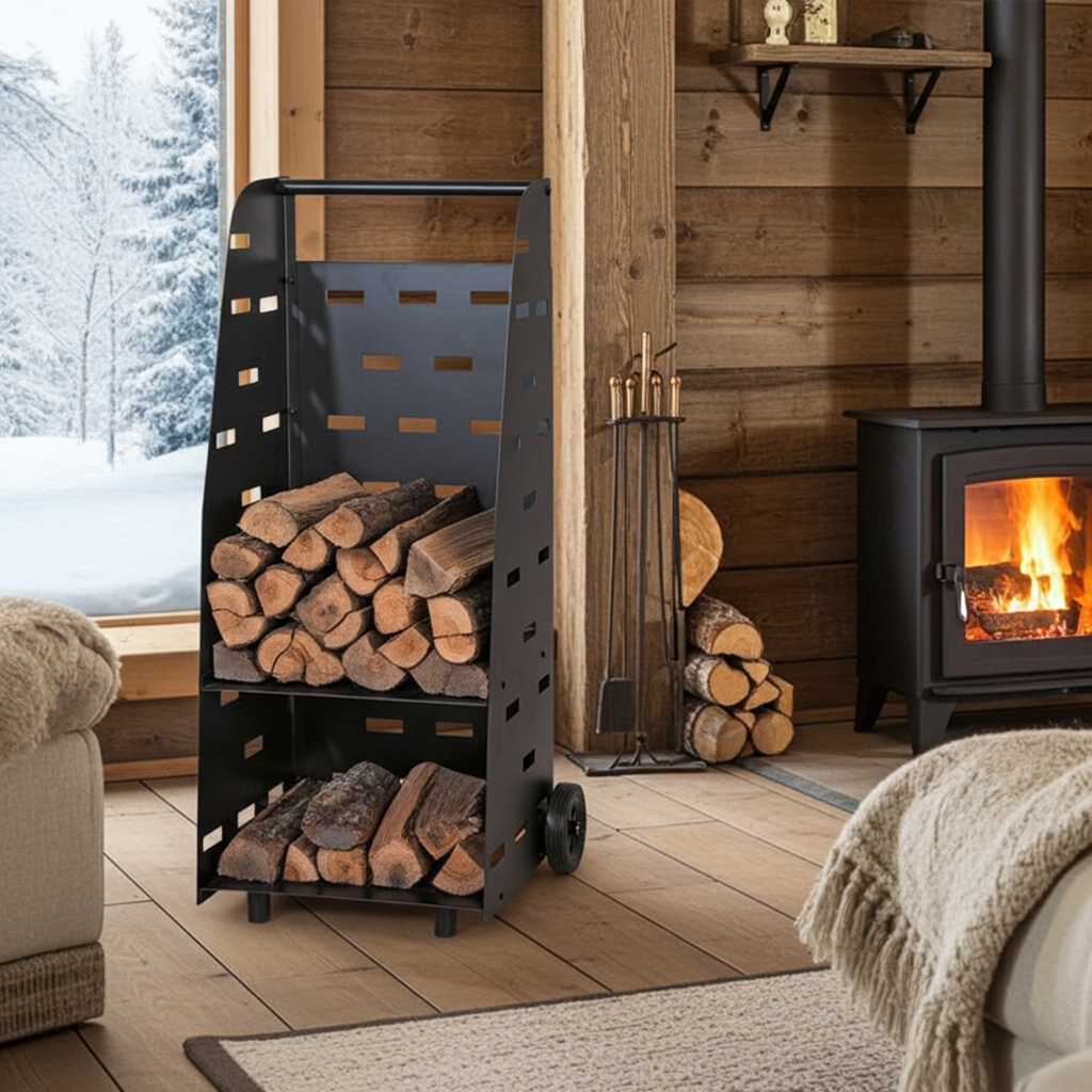 Kaminholz Transportwagen 42x35x110 cm – Holzwagen für Indoor & Outdoor