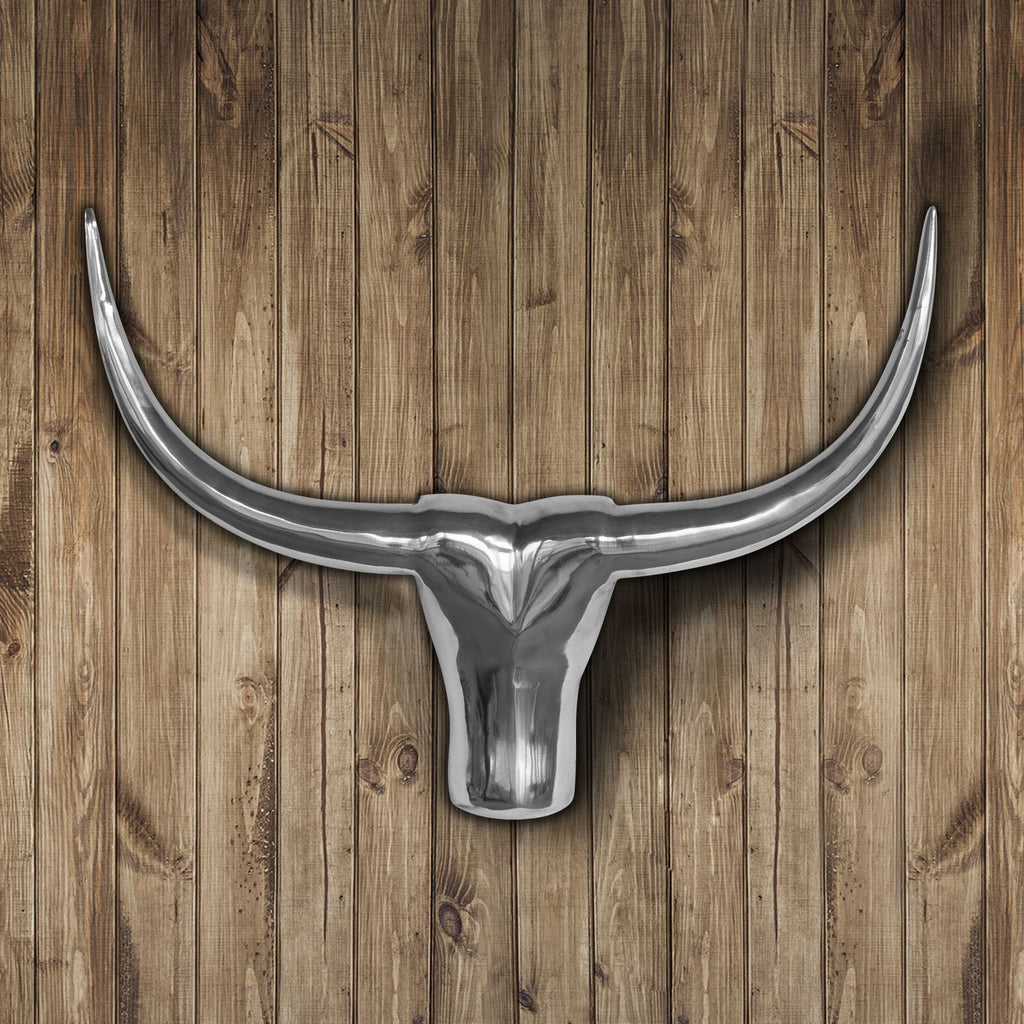 Stier Deko-Geweih aus poliertem Aluminium 52x40cm Trophäe Wanddeko