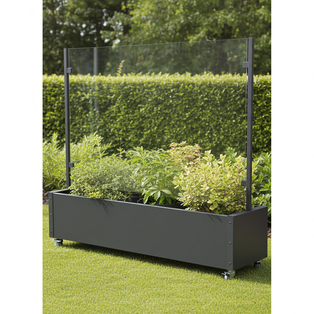 Mobiler Windschutz mit Pflanzkasten ca.200cm Sicherheitsglas Made in Germany