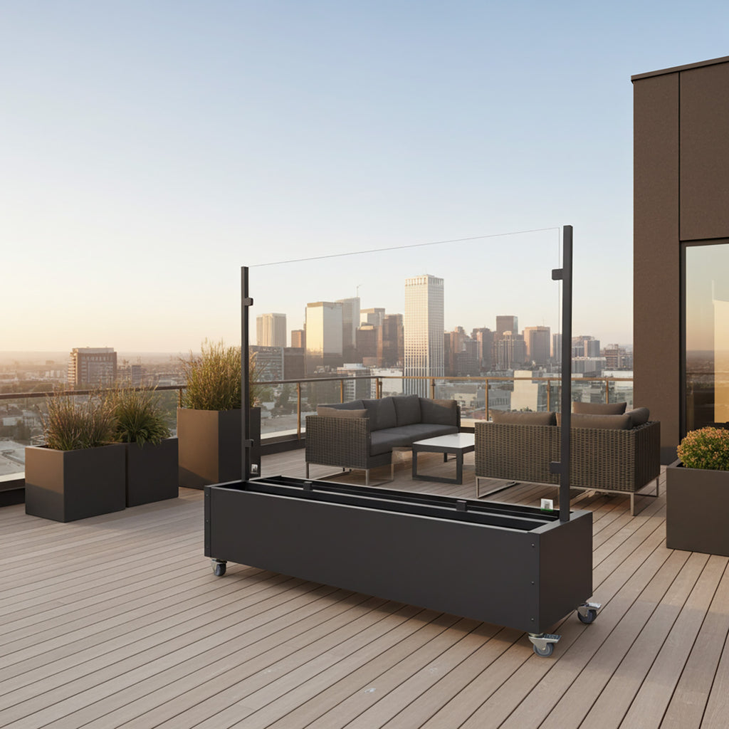 Mobiler Windschutz mit Pflanzkasten ca.200cm Sicherheitsglas Made in Germany